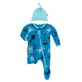 Footie and Knot Hat Gift Set - Amazon Cowboy and Iceberg Baby & Toddler Sleepwear