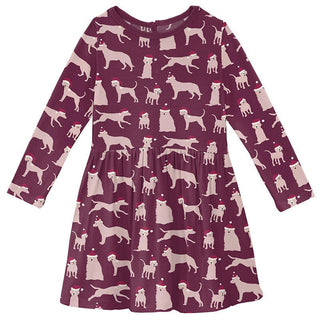 Girl's Print Bamboo Long Sleeve Twirl Dress - Melody Santa Dogs Baby & Toddler Dresses