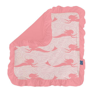 Girl's Print Bamboo Ruffle Lovey Blanket - Baby Rose Mermaid Swaddling & Receiving Blankets