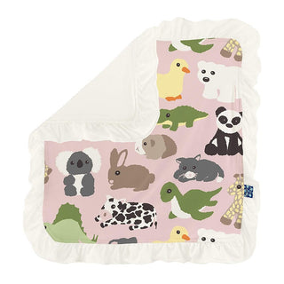 Girl's Print Bamboo Ruffle Lovey Blanket - Baby Rose Too Many Stuffies Swaddling & Receiving Blankets