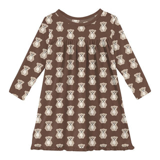 Girl's Print Bamboo Classic Long Sleeve Swing Dress - Cocoa Teddy Bear Baby & Toddler Dresses