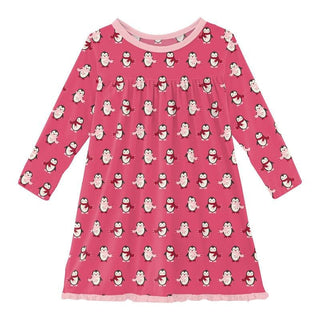 Girl's Print Bamboo Classic Long Sleeve Swing Dress - Winter Rose Penguins (WCA22) Baby & Toddler Dresses