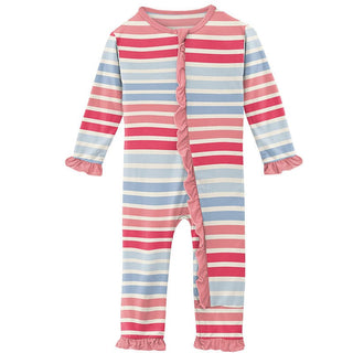 Girl's Print Classic Ruffle Coverall with Zipper - Cotton Candy Stripe Baby & Toddler Sleepwear