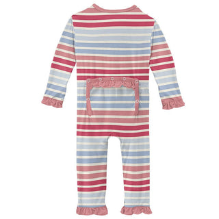 Girl's Print Classic Ruffle Coverall with Zipper - Cotton Candy Stripe Baby & Toddler Sleepwear