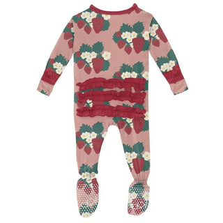 Girl's Print Bamboo Classic Ruffle Footie with Zipper - Blush Strawberry Farm Baby & Toddler Sleepwear