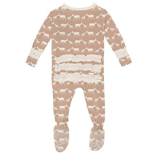 Girl's Print Bamboo Classic Ruffle Footie with Zipper - Doe and Fawn (15ANV) Baby & Toddler Sleepwear