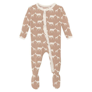 Girl's Print Bamboo Classic Ruffle Footie with Zipper - Doe and Fawn (15ANV) Baby & Toddler Sleepwear