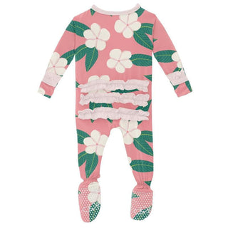 Girl's Print Classic Ruffle Footie with Zipper - Strawberry Plumeria Baby & Toddler Sleepwear