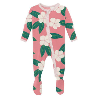 Girl's Print Classic Ruffle Footie with Zipper - Strawberry Plumeria Baby & Toddler Sleepwear