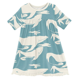 Girl's Print Classic Short Sleeve Swing Dress - Glacier Cloud Whales Baby & Toddler Dresses