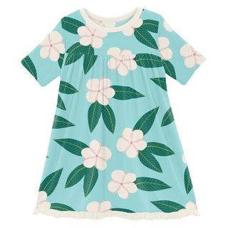 Girl's Print Bamboo Classic Short Sleeve Swing Dress - Summer Sky Plumeria Baby & Toddler Dresses