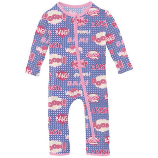 Girl's Print Coverall with Zipper - Forget Me Not Comic Onomatopoeia Baby & Toddler Sleepwear