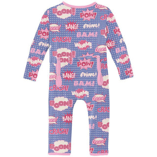 Girl's Print Coverall with Zipper - Forget Me Not Comic Onomatopoeia Baby & Toddler Sleepwear