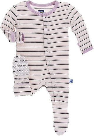 Girl's Print Bamboo Footie with Snaps - Parisian Stripe KicKee Pants