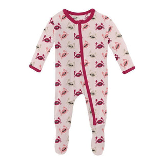 Girl's Print Bamboo Footie with Zipper - Macaroon Crabs Baby & Toddler Sleepwear