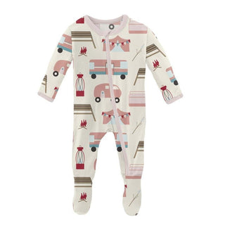 Girl's Print Footie with Zipper - Natural Camping Baby & Toddler Sleepwear