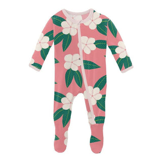 Girl's Print Footie with Zipper - Strawberry Plumeria Baby & Toddler Sleepwear