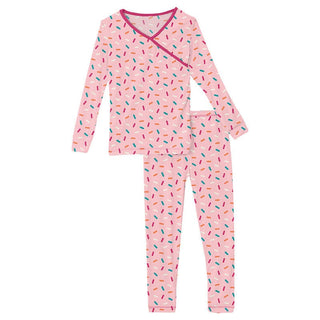 Girl's Print Bamboo Long Sleeve Kimono Pajama Set - Lotus Sprinkles Baby & Toddler Sleepwear