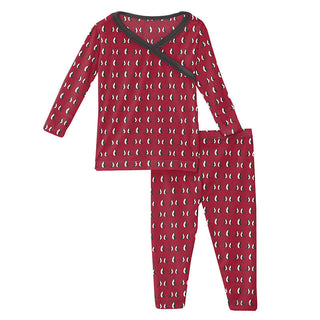 KicKee Pants Girls Print Long Sleeve Scallop Kimono Pajama Set - Crimson Penguins | Stylish Sleepies offer designs that make bedtime beautiful.