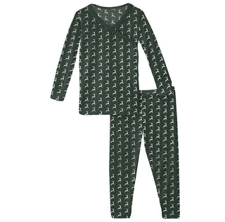 KicKee Pants Girls Print Long Sleeve Scallop Kimono Pajama Set - Mountain View Reindeer | Stylish Sleepies offer designs that make bedtime beautiful.