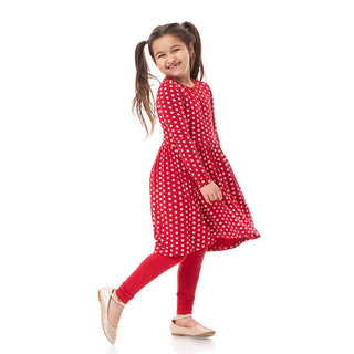 Girl's Print Bamboo Long Sleeve Twirl Dress - Candy Apple Polka Dots Baby & Toddler Dresses