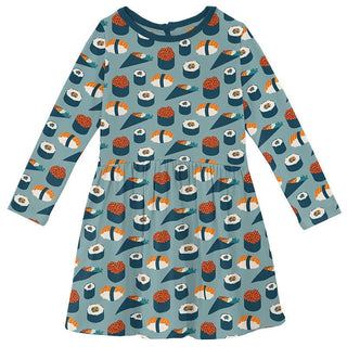 Girl's Print Bamboo Long Sleeve Twirl Dress - Jade Sushi (15ANV) Baby & Toddler Dresses