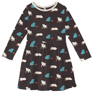 Girl's Print Long Sleeve Twirl Dress - Midnight Puppy (15ANV) Baby & Toddler Dresses