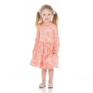 Girl's Print Long Sleeve Twirl Dress - Peach Blossom Lace Baby & Toddler Dresses