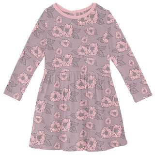 Girl's Print Bamboo Long Sleeve Twirl Dress - Sweet Pea Poppies (15ANV) Baby & Toddler Dresses