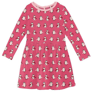 Girl's Print Bamboo Long Sleeve Twirl Dress - Winter Rose Penguins (WCA22) Baby & Toddler Dresses