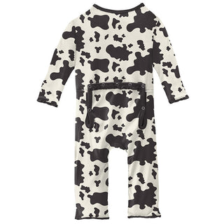 Girl's Print Bamboo Muffin Ruffle Coverall with Zipper - Cow Print Baby & Toddler Sleepwear