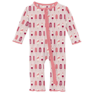 Girl's Print Bamboo Muffin Ruffle Coverall with Zipper - Macaroon Popsicles Baby & Toddler Sleepwear