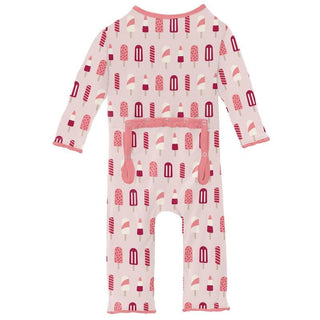 Girl's Print Bamboo Muffin Ruffle Coverall with Zipper - Macaroon Popsicles Baby & Toddler Sleepwear