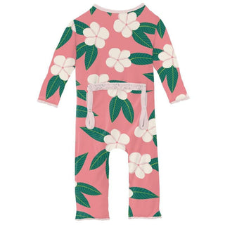 Girl's Print Muffin Ruffle Coverall with Zipper - Strawberry Plumeria Baby & Toddler Sleepwear