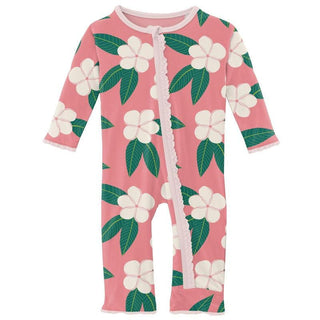 Girl's Print Muffin Ruffle Coverall with Zipper - Strawberry Plumeria Baby & Toddler Sleepwear