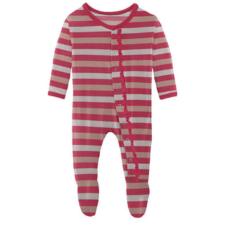 Girl's Print Bamboo Muffin Ruffle Footie with Snaps - Hopscotch Stripe Baby & Toddler Sleepwear