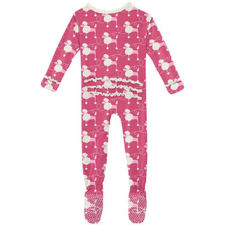 Girl's Print Muffin Ruffle Footie with Zipper - Flamingo Poodles Baby & Toddler Sleepwear