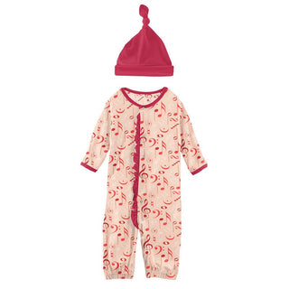 Girl's Print Ruffle Layette Gown Converter & Single Knot Hat Set - Peach Blossom Music Class Baby & Toddler Sleepwear