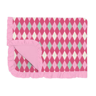 Girl's Print Bamboo Ruffle Toddler Blanket - Flamingo Argyle Swaddling & Receiving Blankets