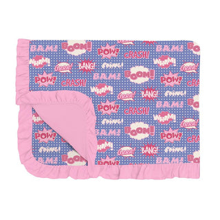 Girl's Print Bamboo Ruffle Toddler Blanket - Forget Me Not Comic Onomatopoeia Swaddling & Receiving Blankets