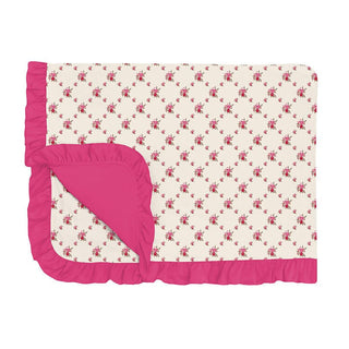 Girl's Print Bamboo Ruffle Toddler Blanket - Natural Rose Trellis Swaddling & Receiving Blankets