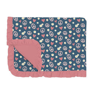 Girl's Print Bamboo Ruffle Toddler Blanket - Peace, Love and Happiness Swaddling & Receiving Blankets