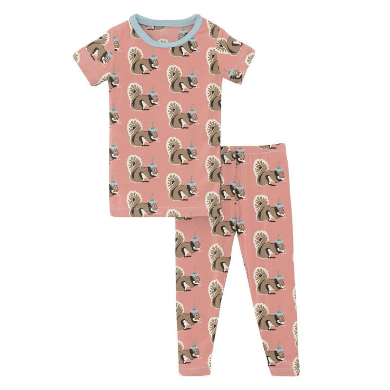 Kickee Pants S/S Pajama Set - Blush Squirrel with Flower Hat – Baby Riddle