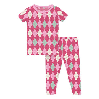 Girl's Print Bamboo Short Sleeve Pajama Set - Flamingo Argyle Baby & Toddler Sleepwear