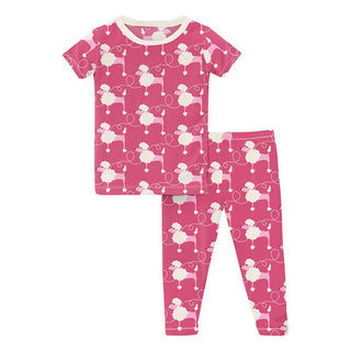 Girl's Print Bamboo Short Sleeve Pajama Set - Flamingo Poodles Baby & Toddler Sleepwear