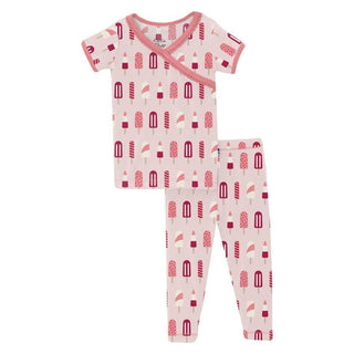 Girl's Print Bamboo Short Sleeve Scallop Kimono Pajama Set - Macaroon Popsicles Baby & Toddler Sleepwear