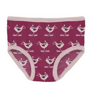 Girl's Print Bamboo Underwear - Berry Ski Birds Toddler Underwear