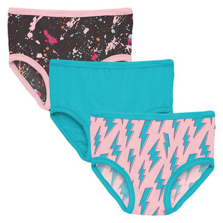 Girl's Print Bamboo Underwear (Set of 3) - Calypso Splatter Paint, Confetti & Lotus Lightning Toddler Underwear