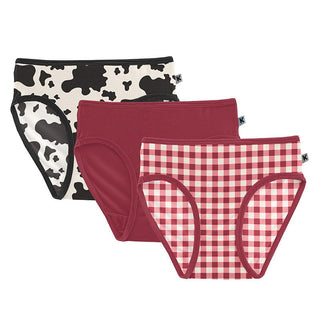 Girl's Print Underwear (Set of 3) - Cow Print, Wild Strawberry and Strawberry Gingham Toddler Underwear