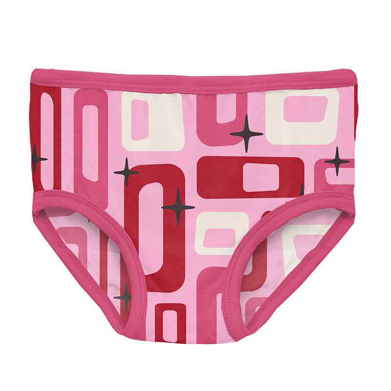 Girl's Print Bamboo Underwear (Set of 3) - Forget Me Not Comic  Onomatopoeia, Cotton Candy Mid Century Modern & Flamingo